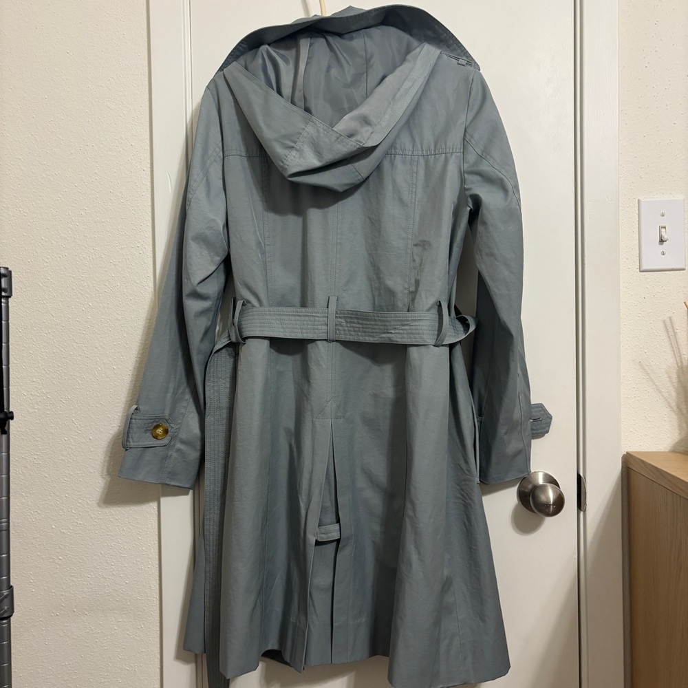Rachel Zoe dusty sage blue hooded trench coat sz medium - Picture 3 of 14